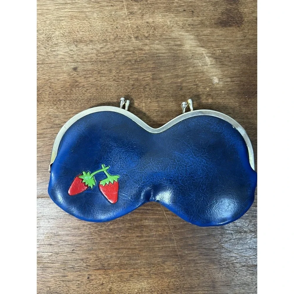 Vintage Leather Coin purse Antique Germany Blue Strawberry Quirky Chiq